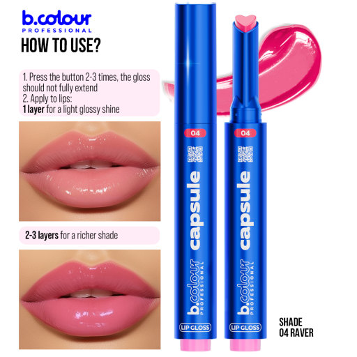 Automatic lip gloss / 04 Raver, B.COLOUR PROFESSIONAL CAPSULE, 1,2 g