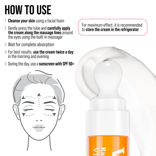 Eye cream cryo massager, radiance and lifting, Vitamin C 18 ML