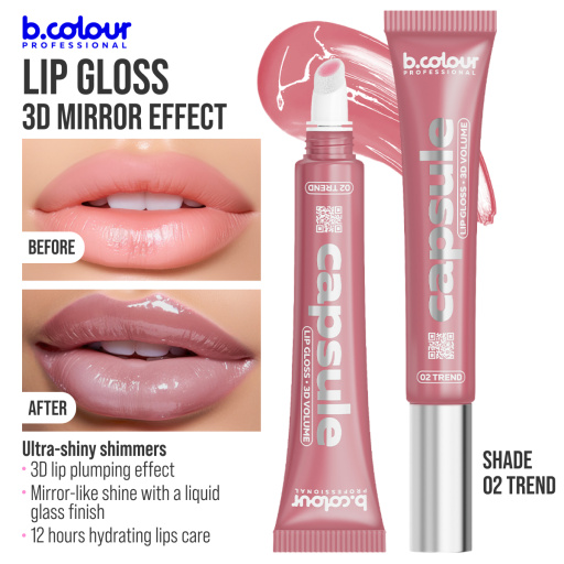 Lip gloss with 3D mirror effect / 02 Trend, B.COLOUR PROFESSIONAL CAPSULE, 12 ml