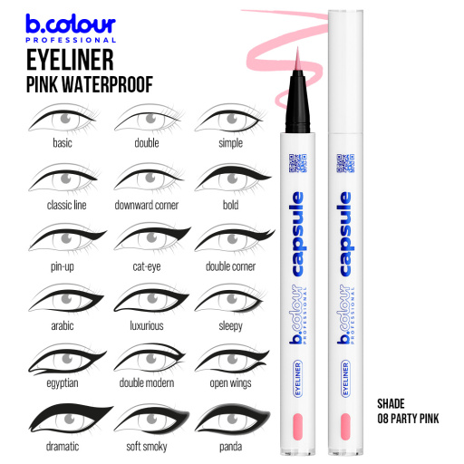 Waterproof eyeliner / 08 Party pink, B.COLOUR PROFESSIONAL CAPSULE, 0,5 g