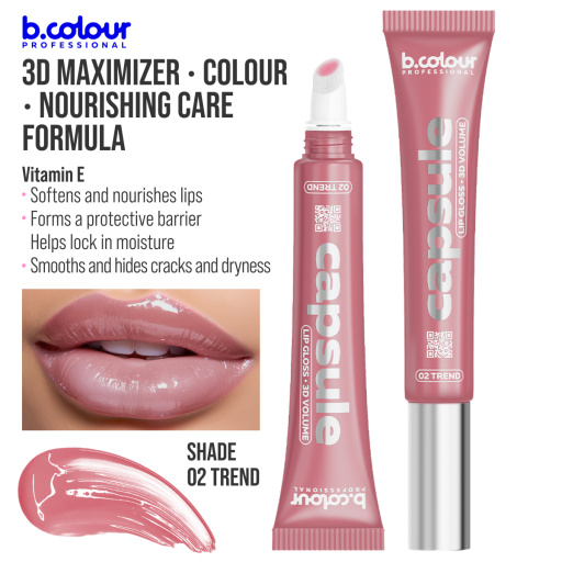Lip gloss with 3D mirror effect / 02 Trend, B.COLOUR PROFESSIONAL CAPSULE, 12 ml