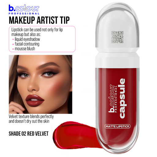 Matte liquid lipstick SuperStay / 02 Red velvet, B.COLOUR PROFESSIONAL CAPSULE, 5,5 ml