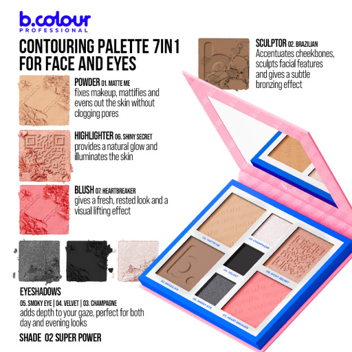 Contouring face and eyes palette / 02 Super power, B.COLOUR PROFESSIONAL CAPSULE, 4*4 g , 3*1,3 g