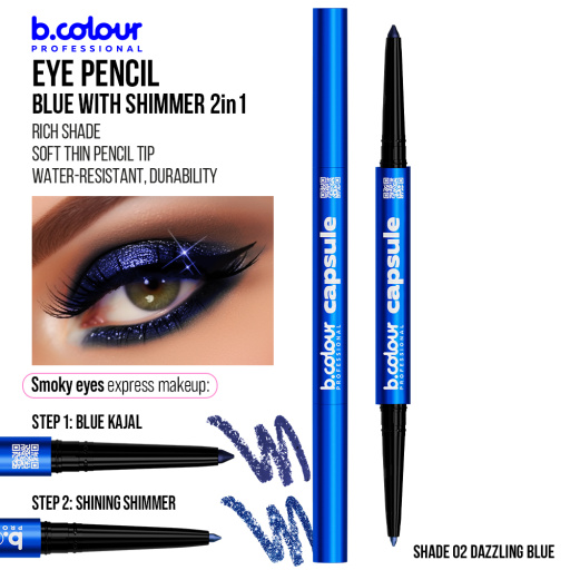 Smoky eye pencil & shimmer 2in1 / 02 Dazzling blue, B.COLOUR PROFESSIONAL CAPSULE, 1*0,1 g, 1*0,2 g