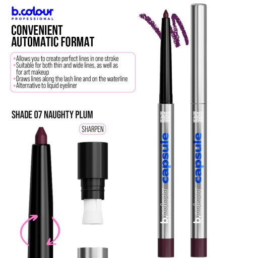 Automatic kajal eye pencil / 07 Naughty plum, B.COLOUR PROFESSIONAL CAPSULE, 0,25 g