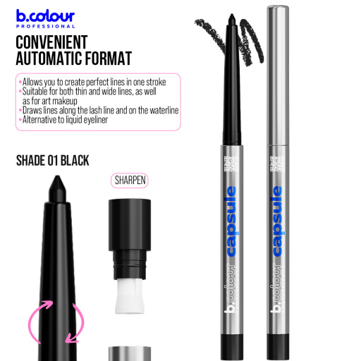 Automatic kajal eye pencil / 01 Black, B.COLOUR PROFESSIONAL CAPSULE, 0,25 g