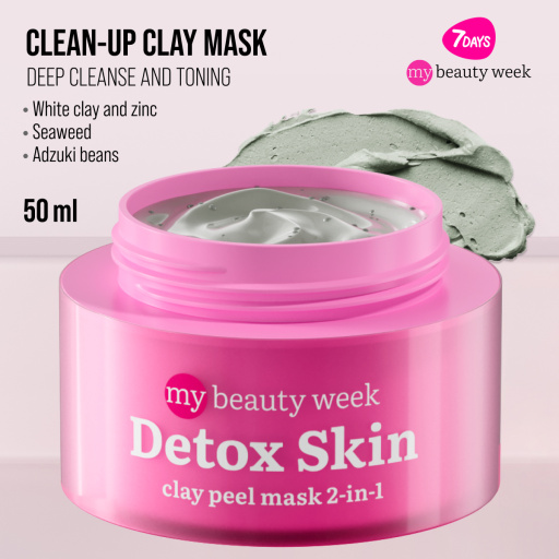 Clay face mask & scrub, cleansing and mattifying, DETOX SKIN