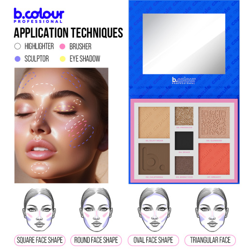 Contouring face and eyes palette / 01 Secret weapon, B.COLOUR PROFESSIONAL CAPSULE, 4*4 g , 3*1,3 g