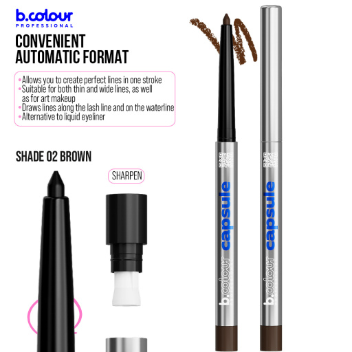 Automatic kajal eye pencil / 02 Brown, B.COLOUR PROFESSIONAL CAPSULE, 0,25 g