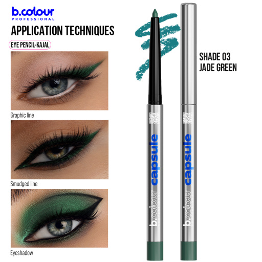 Automatic kajal eye pencil / 03 Jade green, B.COLOUR PROFESSIONAL CAPSULE, 0,25 g