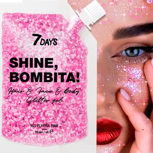 SHINE, BOMBITA! Gel-glitter for face, hair and body /901 Playful pink