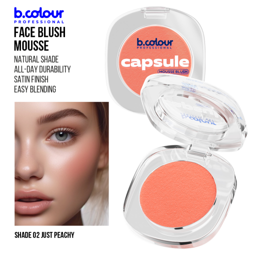 Mousse face blush / 02 Just peachy, B.COLOUR PROFESSIONAL CAPSULE, 3 g