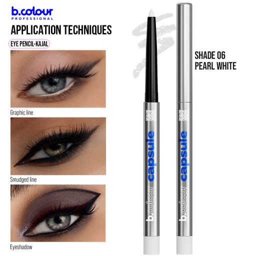 Automatic kajal eye pencil / 06 Pearl white, B.COLOUR PROFESSIONAL CAPSULE, 0,25 g
