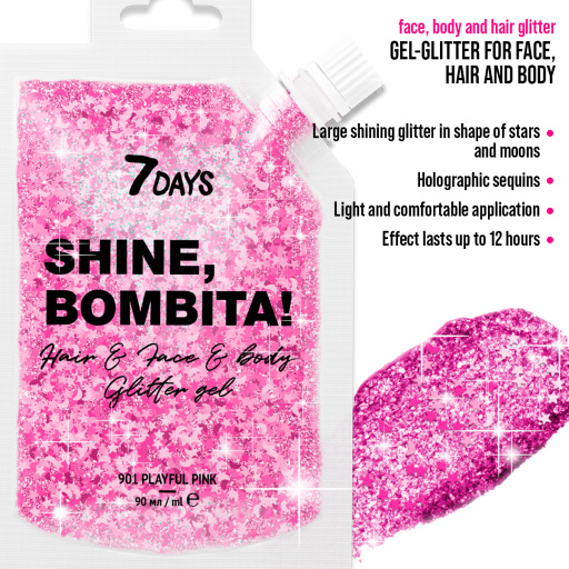 SHINE, BOMBITA! Gel-glitter for face, hair and body /901 Playful pink