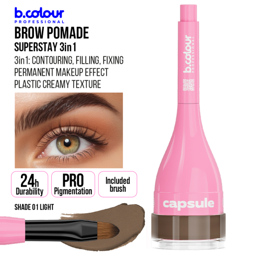 SuperStay brow pomade 3in1 / 01 Light, B.COLOUR PROFESSIONAL CAPSULE, 3,3 g