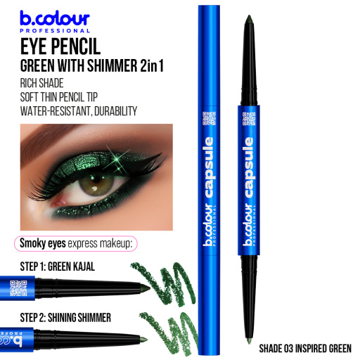 Smoky eye pencil & shimmer 2in1 / 03 Inspired green, B.COLOUR PROFESSIONAL CAPSULE, 1*0,1 g, 1*0,2 g