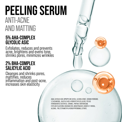 Exfoliating face serum AHA+BHA peeling