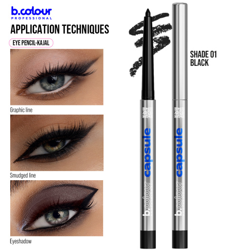 Automatic kajal eye pencil / 01 Black, B.COLOUR PROFESSIONAL CAPSULE, 0,25 g
