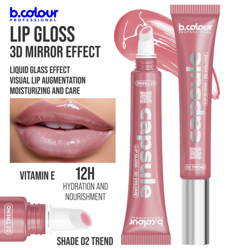 Lip gloss with 3D mirror effect / 02 Trend, B.COLOUR PROFESSIONAL CAPSULE, 12 ml