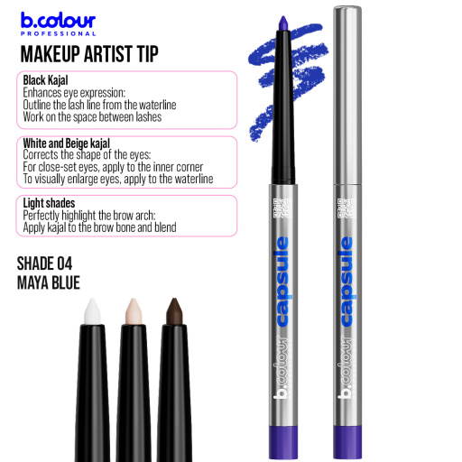 Automatic kajal eye pencil / 04 Maya blue, B.COLOUR PROFESSIONAL CAPSULE, 0,25 g