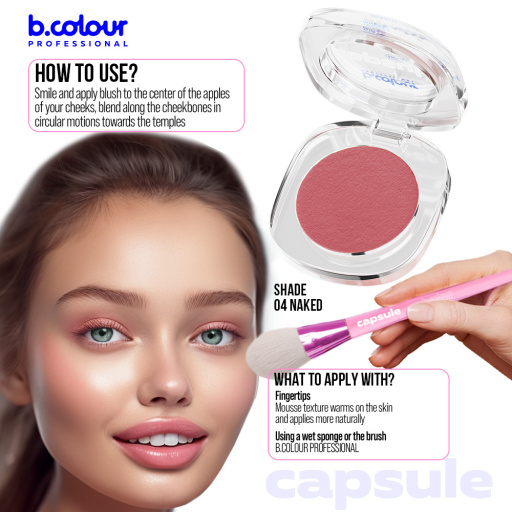 Mousse face blush / 04 Naked, B.COLOUR PROFESSIONAL CAPSULE, 3 g