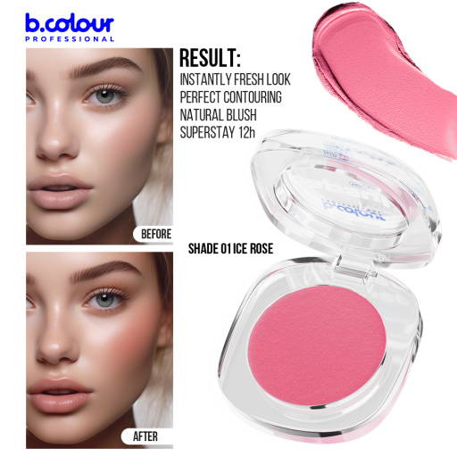 Mousse face blush / 01 Ice rose, B.COLOUR PROFESSIONAL CAPSULE, 3 g