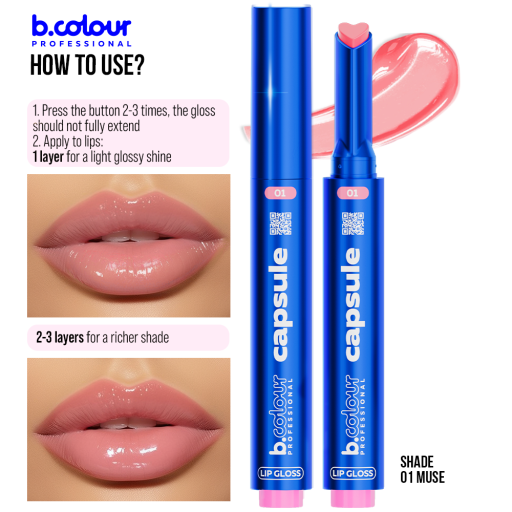 Automatic lip gloss / 01 Muse, B.COLOUR PROFESSIONAL CAPSULE, 1,2 g