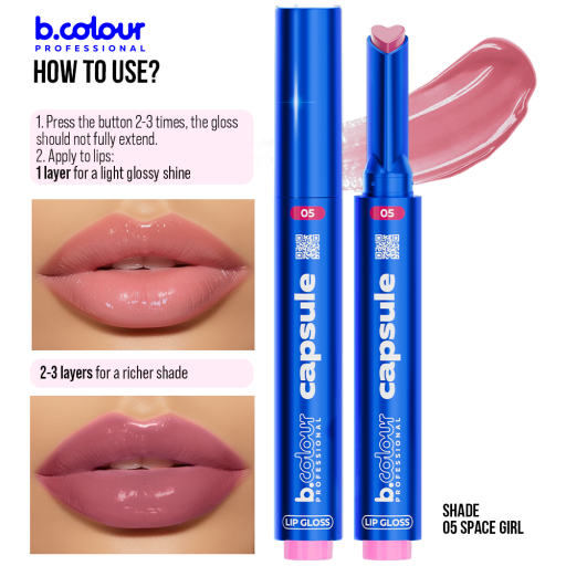 Automatic lip gloss / 05 Space girl, B.COLOUR PROFESSIONAL CAPSULE, 1,2 g