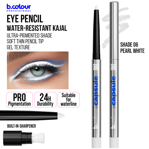 Automatic kajal eye pencil / 06 Pearl white, B.COLOUR PROFESSIONAL CAPSULE, 0,25 g