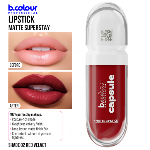 Matte liquid lipstick SuperStay / 02 Red velvet, B.COLOUR PROFESSIONAL CAPSULE, 5,5 ml