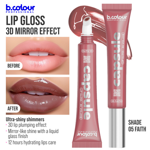 Lip gloss with 3D mirror effect / 05 Faith, B.COLOUR PROFESSIONAL CAPSULE, 12 ml