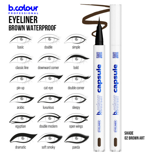 Waterproof eyeliner / 02 Brown art, B.COLOUR PROFESSIONAL CAPSULE, 0,5 g