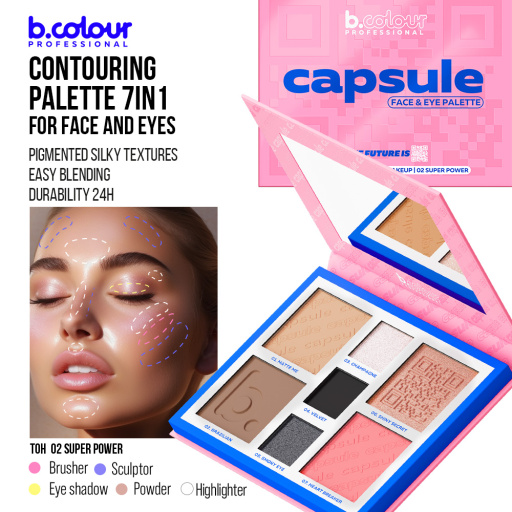 Contouring face and eyes palette / 02 Super power, B.COLOUR PROFESSIONAL CAPSULE, 4*4 g , 3*1,3 g