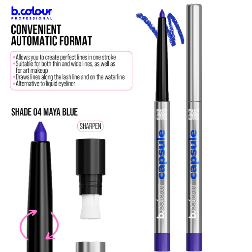 Automatic kajal eye pencil / 04 Maya blue, B.COLOUR PROFESSIONAL CAPSULE, 0,25 g