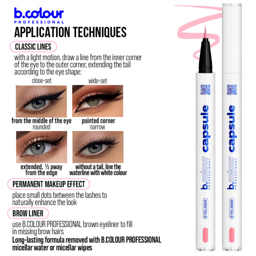 Waterproof eyeliner / 08 Party pink, B.COLOUR PROFESSIONAL CAPSULE, 0,5 g
