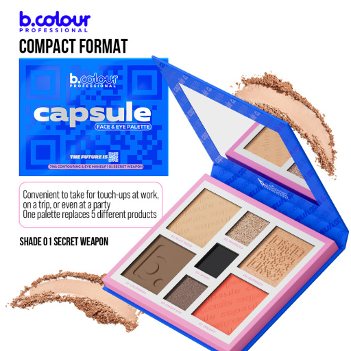 Contouring face and eyes palette / 01 Secret weapon, B.COLOUR PROFESSIONAL CAPSULE, 4*4 g , 3*1,3 g