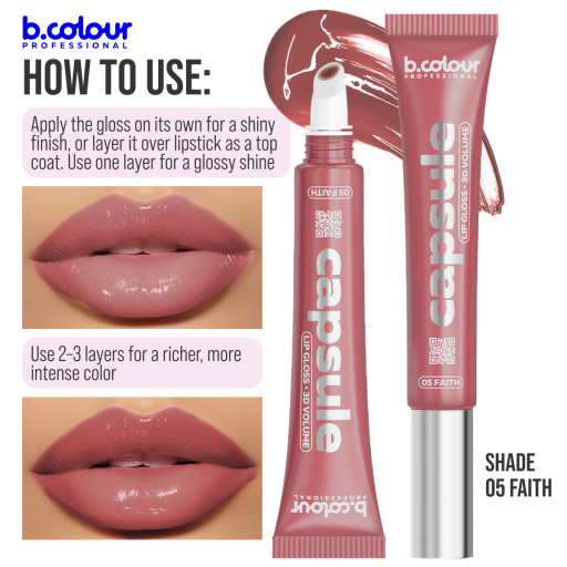 Lip gloss with 3D mirror effect / 05 Faith, B.COLOUR PROFESSIONAL CAPSULE, 12 ml