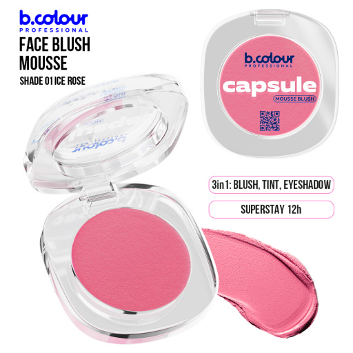 Mousse face blush / 01 Ice rose, B.COLOUR PROFESSIONAL CAPSULE, 3 g