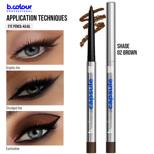 Automatic kajal eye pencil / 02 Brown, B.COLOUR PROFESSIONAL CAPSULE, 0,25 g